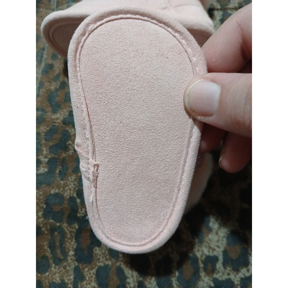 First Steps New Born O-3 M Pink Baby Booties Faux Fur easy closure sparkle